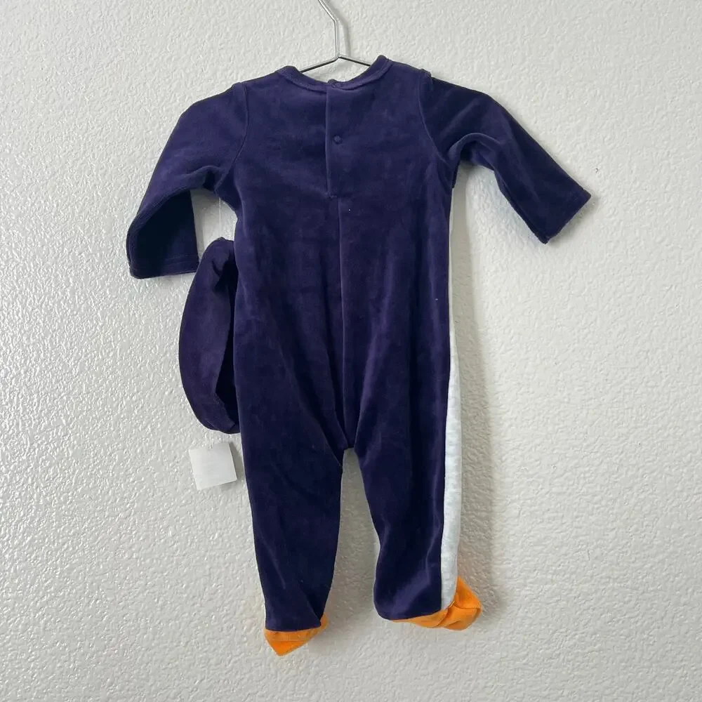 First Impressions Penguin Coverall One Piece With Hat purple gray baby costume